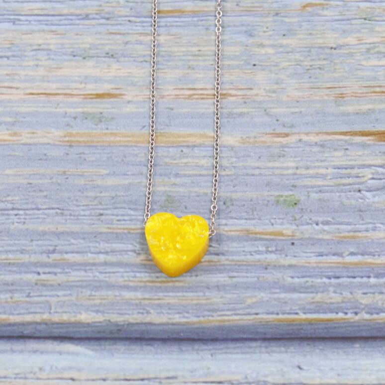 Stainless Steel Gold / silver Color 12mm Opal Heart Pendant Necklace For Women Female Simple Jewelry Gift 45cm