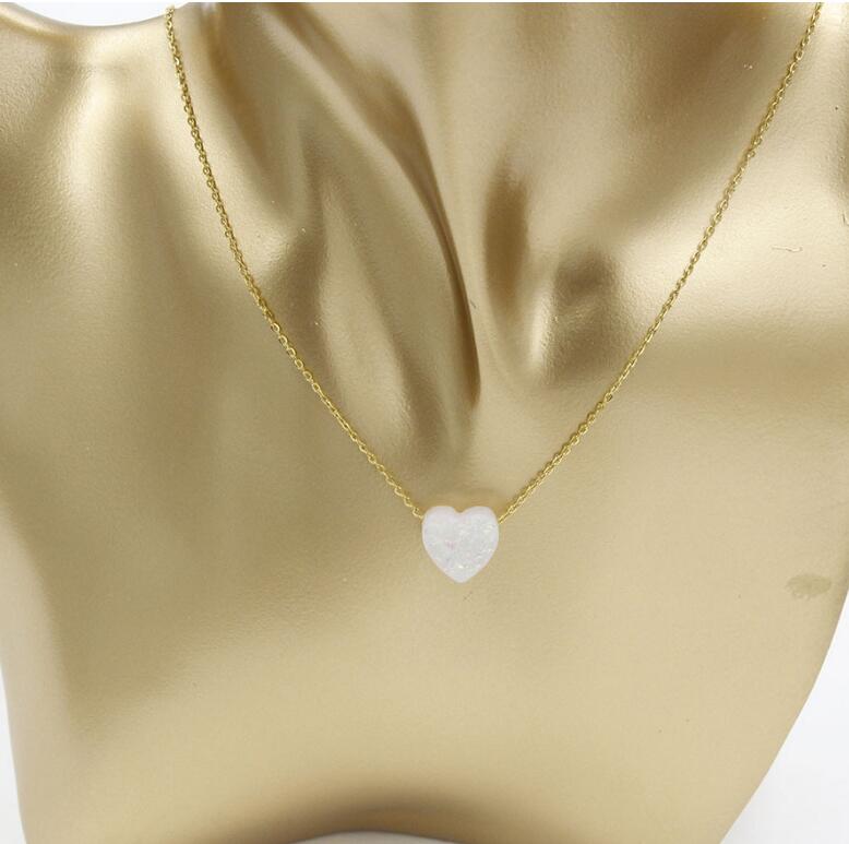 Stainless Steel Gold / silver Color 12mm Opal Heart Pendant Necklace For Women Female Simple Jewelry Gift 45cm
