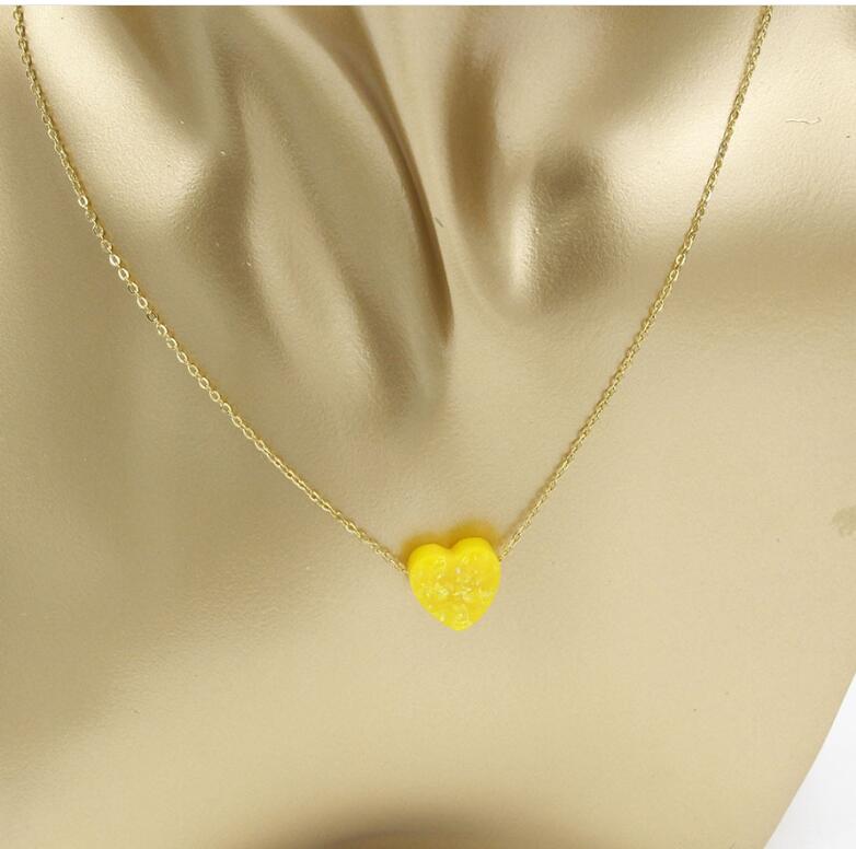 Stainless Steel Gold / silver Color 12mm Opal Heart Pendant Necklace For Women Female Simple Jewelry Gift 45cm