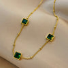 Stainless Steel Green Zircon Necklace Delicate Metalic 18 K Plated Collar Necklace Jewelry цепь на шею Gift