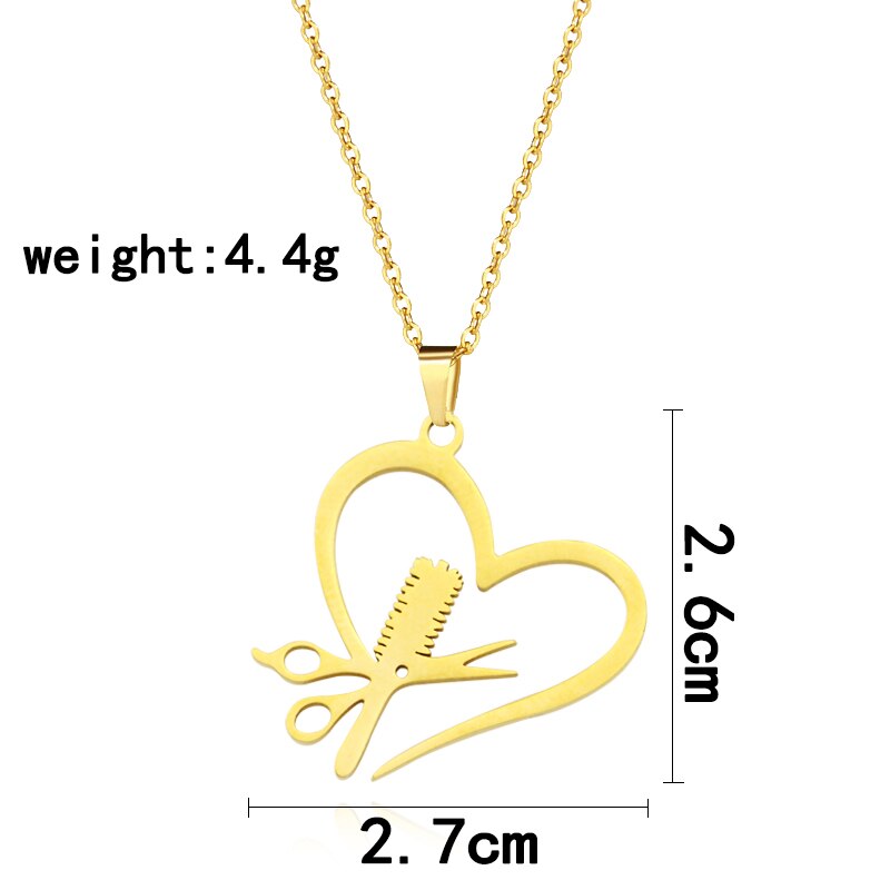 Stainless Steel Hairdresser Scissor Comb Pendant Necklace Heart Hair Stylist Jewelry for Women Girls