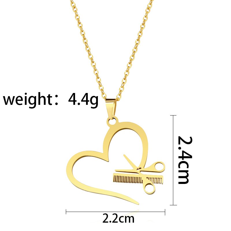 Stainless Steel Hairdresser Scissor Comb Pendant Necklace Heart Hair Stylist Jewelry for Women Girls