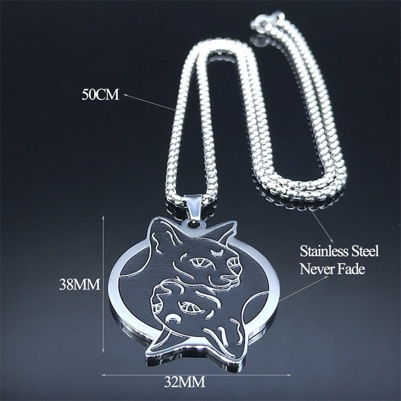 Stainless Steel Hairless Cat Necklaces Women/Men Black Silver Color Pendant Necklace Jewelry colgantes acero inoxiable N3660S02
