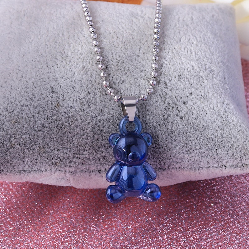 Stainless Steel Handmade Candy 7 Color Cute Judy Cartoon Bear Charm Necklace for Women Girl Daily Jewelry Party Gifts