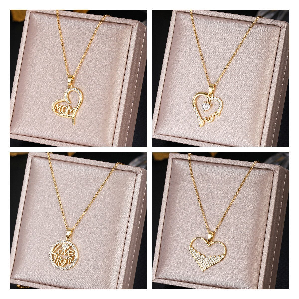 Stainless Steel Heart  Mom Crystal Pendant Necklace For Woman Mom Cubic Zirconia Mother's Day Birthday Gift 2022 Trend