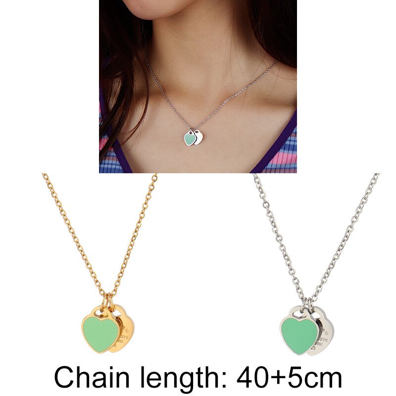 Stainless Steel Heart Necklace Love Double Heart Pendant Necklace for women  Necklace Gold Silver Color women necklaces