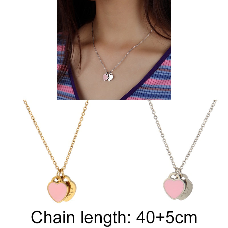 Stainless Steel Heart Necklace Love Double Heart Pendant Necklace for women  Necklace Gold Silver Color women necklaces