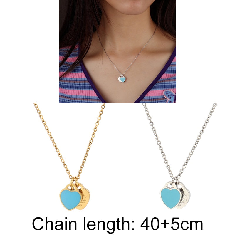 Stainless Steel Heart Necklace Love Double Heart Pendant Necklace for women  Necklace Gold Silver Color women necklaces