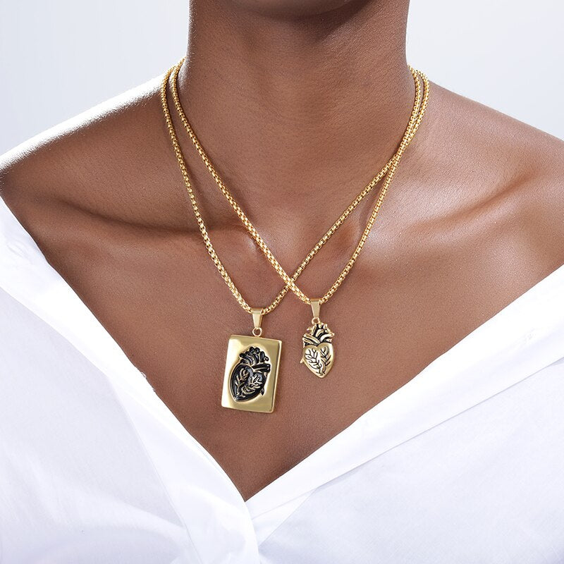 Stainless Steel Heart Necklace Women Men Collares De Moda 2023 Gold Color Necklaces Pendents BFF Jewelry Valentine Day Gifts