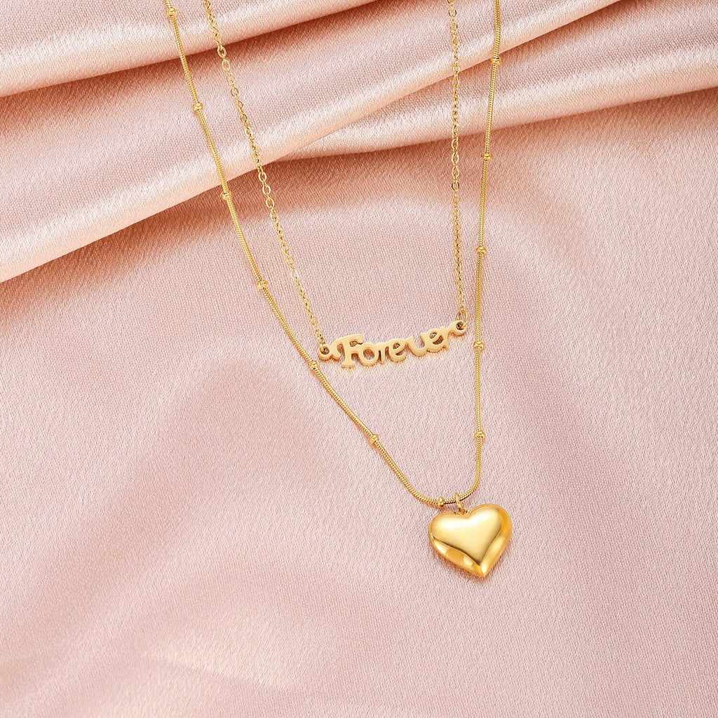 Stainless Steel Heart Pendant LOVE Necklace For Women Korean Double Layered Necklace Jewelry Gift Accessories