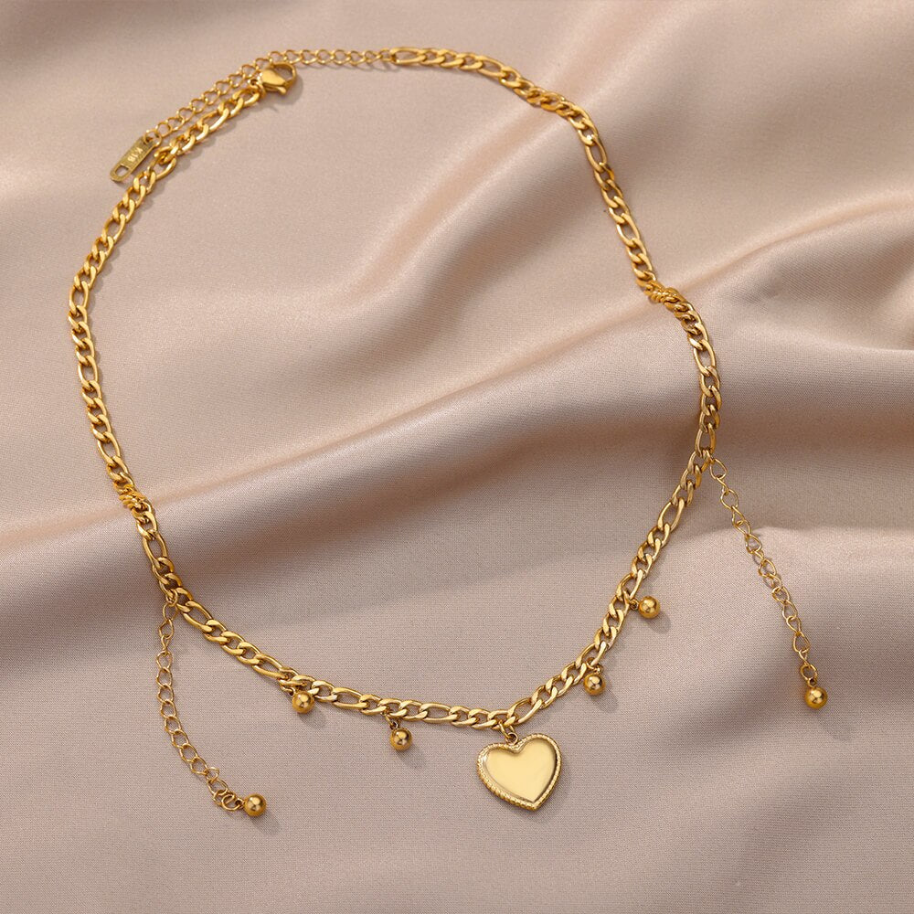Stainless Steel Heart Pendant Necklace for Women Gold Plated Cuban Chains Necklaces Vintage Couple Wedding Jewelry collares