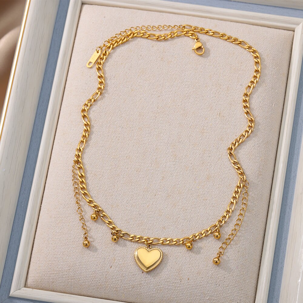 Stainless Steel Heart Pendant Necklace for Women Gold Plated Cuban Chains Necklaces Vintage Couple Wedding Jewelry collares