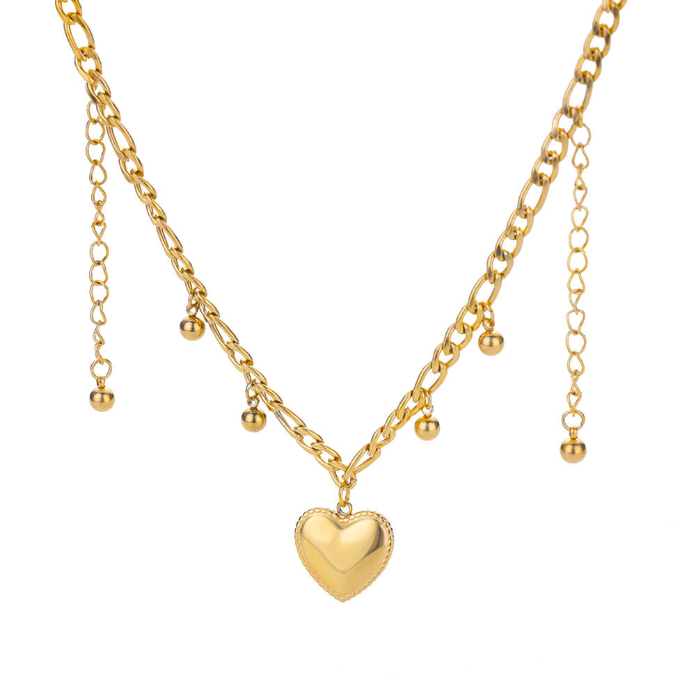 Stainless Steel Heart Pendant Necklace for Women Gold Plated Cuban Chains Necklaces Vintage Couple Wedding Jewelry collares