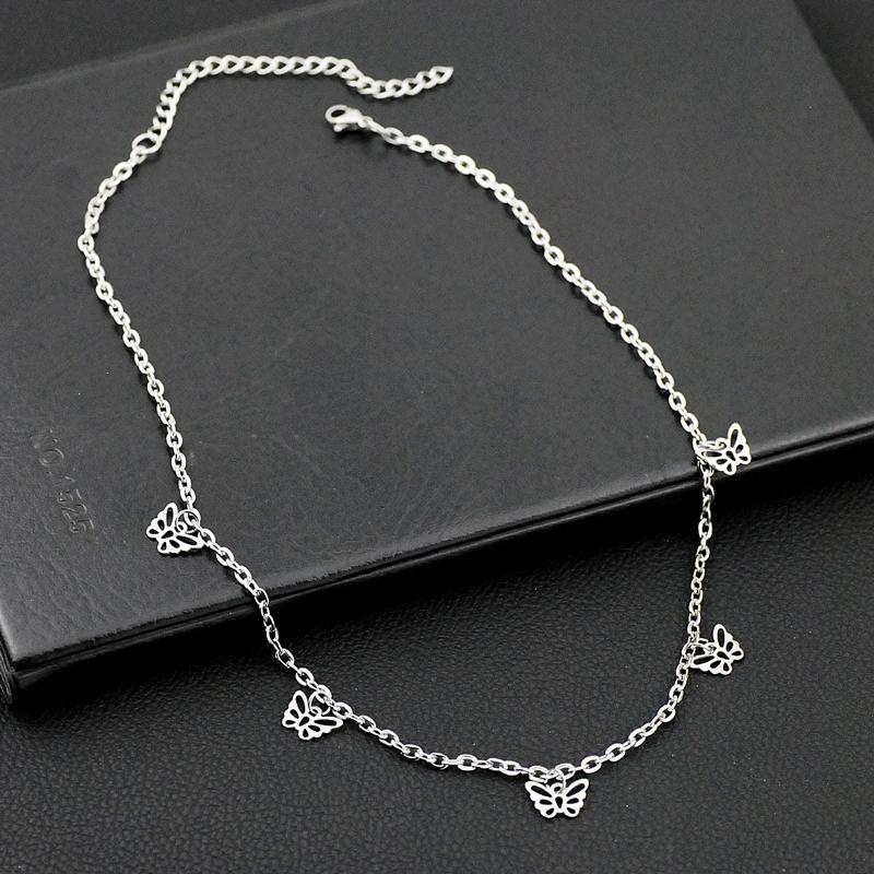 Stainless Steel Hollow Flower Charm Necklace for Women Cute Floral Pendant Small Choker Necklace Short Chain Chocker Jewelry New