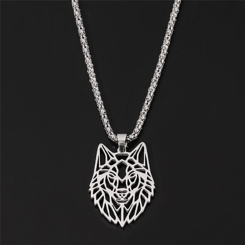 Stainless Steel Hollow Wolf Head Man Necklace Punk Charm Animal Pendant Torque Special Gift For Man Jewelry Necklace