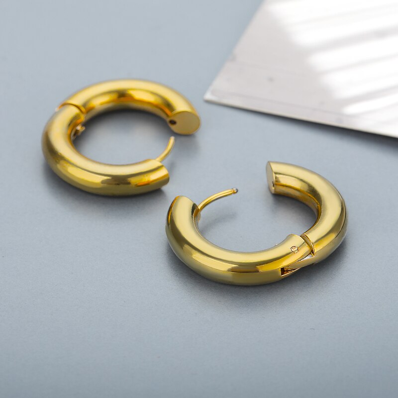 Stainless Steel Hoop Earrings for Women Simple Round Circle Ear Rings Gold Color Earrings 2023 Trend Steampunk Wedding Jewelry