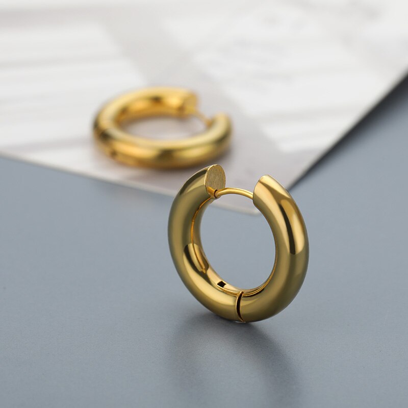 Stainless Steel Hoop Earrings for Women Simple Round Circle Ear Rings Gold Color Earrings 2023 Trend Steampunk Wedding Jewelry