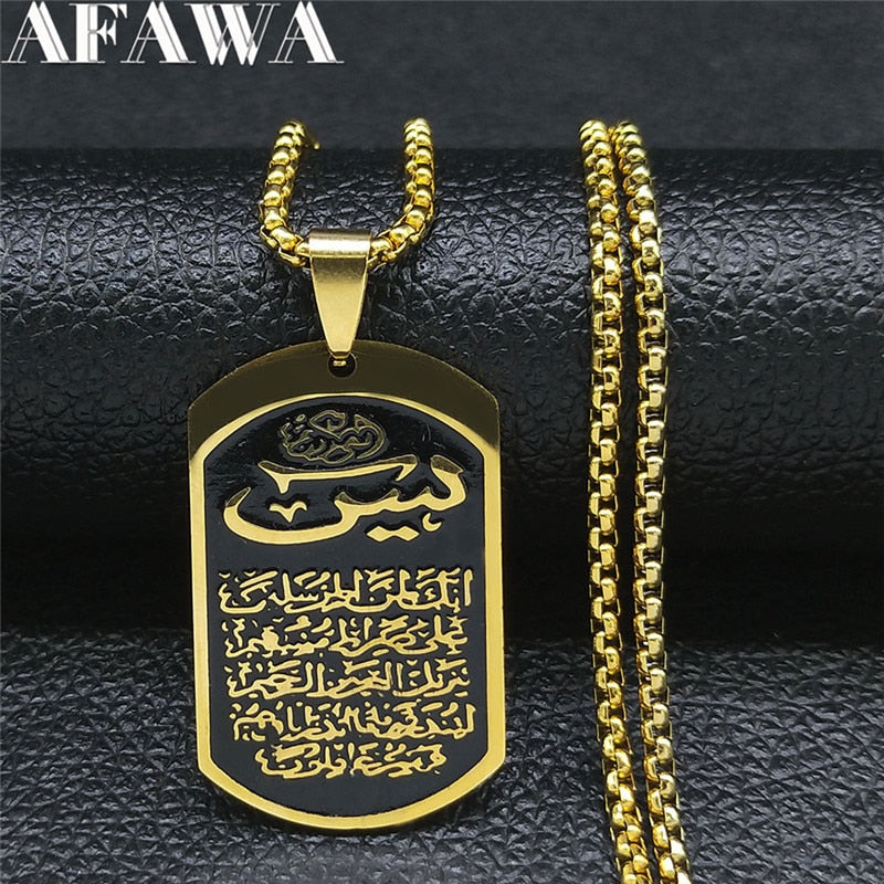 Stainless Steel Islam Allah of Afghanistan Chain Necklaces Gold Color Long Necklace Geometry Jewelry bijoux N4518S02