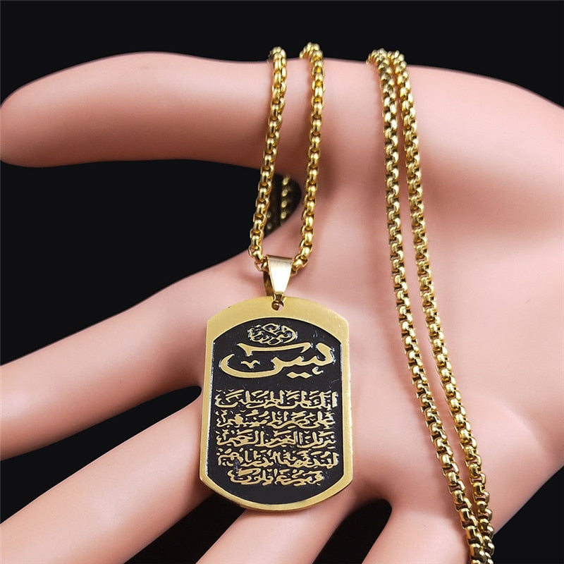 Stainless Steel Islam Allah of Afghanistan Chain Necklaces Gold Color Long Necklace Geometry Jewelry bijoux N4518S02