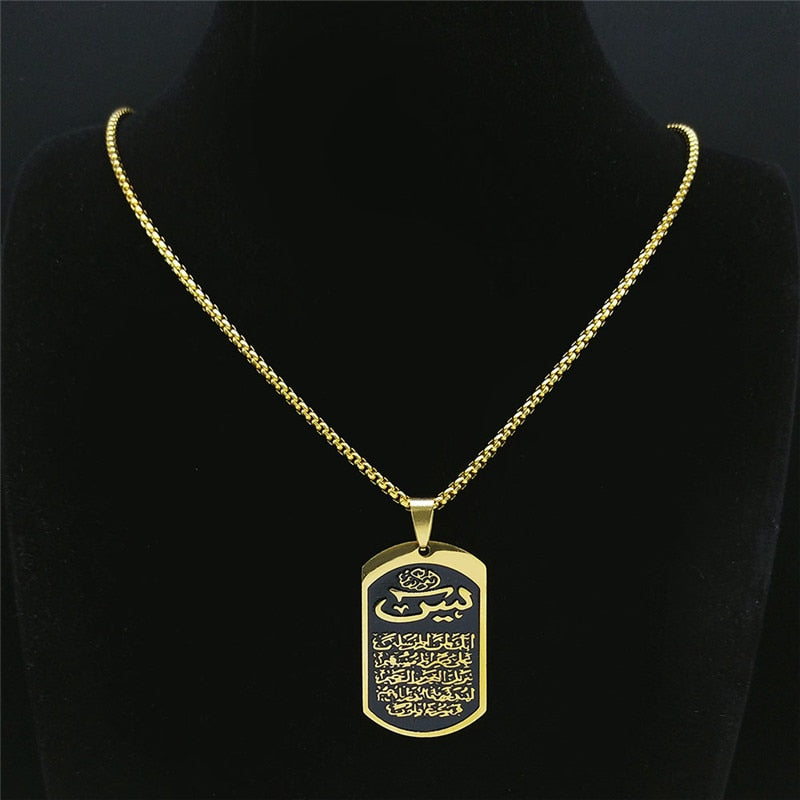 Stainless Steel Islam Allah of Afghanistan Chain Necklaces Gold Color Long Necklace Geometry Jewelry bijoux N4518S02