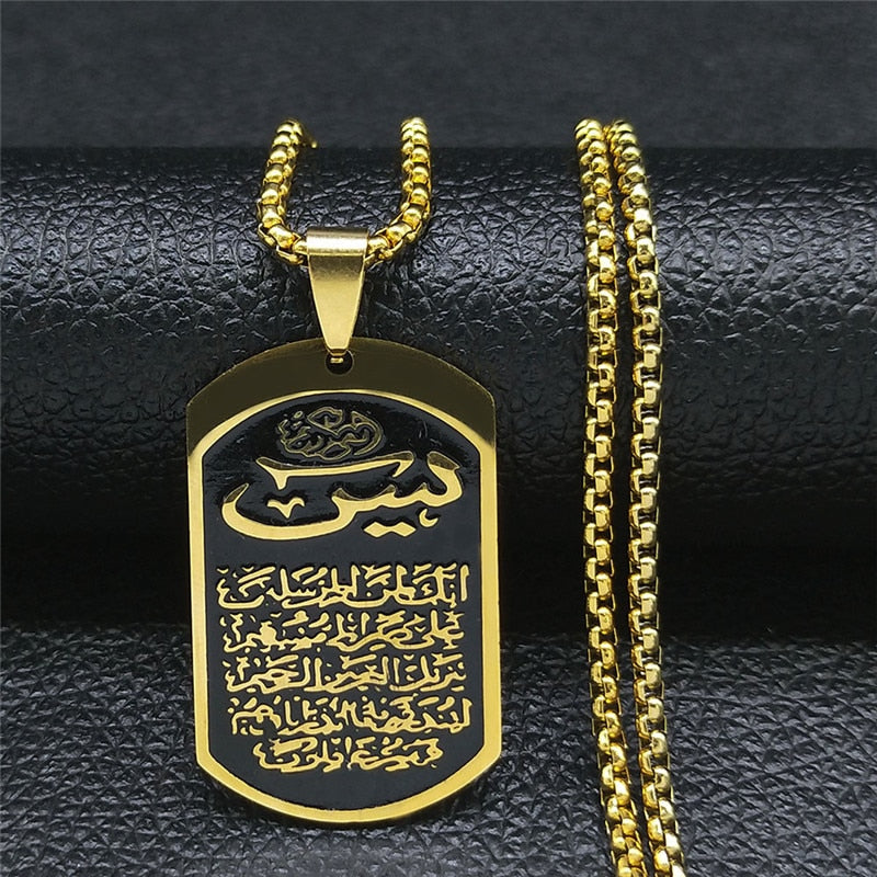 Stainless Steel Islam Allah of Afghanistan Chain Necklaces Gold Color Long Necklace Geometry Jewelry bijoux N4518S02