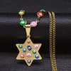 Stainless Steel Islam Colorful Turkey Eye Judaism Hexagram Necklace Women/Men Gold Color Chokers Necklaces Jewelry N5230S04