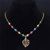 Stainless Steel Islam Colorful Turkey Eye Statement Necklace Women Gold Color Muslim Leaf Necklaces Jewelry collier N5217S04