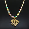 Stainless Steel Islam Colorful Turkey Eye Statement Necklace Women Gold Color Muslim Leaf Necklaces Jewelry collier N5217S04