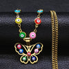 Stainless Steel Islam Moslin Colorful Turkey Eye Butterfly Charm Necklaces Gold Color Necklaces Jewelry collar mariposa N5213S04