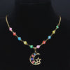 Stainless Steel Islam Moslin Colorful Turkey Eye Moon Star Necklaces Women Gold Color Chokers Necklaces Jewelry cadena N5216S04