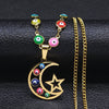 Stainless Steel Islam Moslin Colorful Turkey Eye Moon Star Necklaces Women Gold Color Chokers Necklaces Jewelry cadena N5216S04