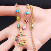 Stainless Steel Islam Moslin Colorful Turkey Eye Moon Star Necklaces Women Gold Color Chokers Necklaces Jewelry cadena N5216S04