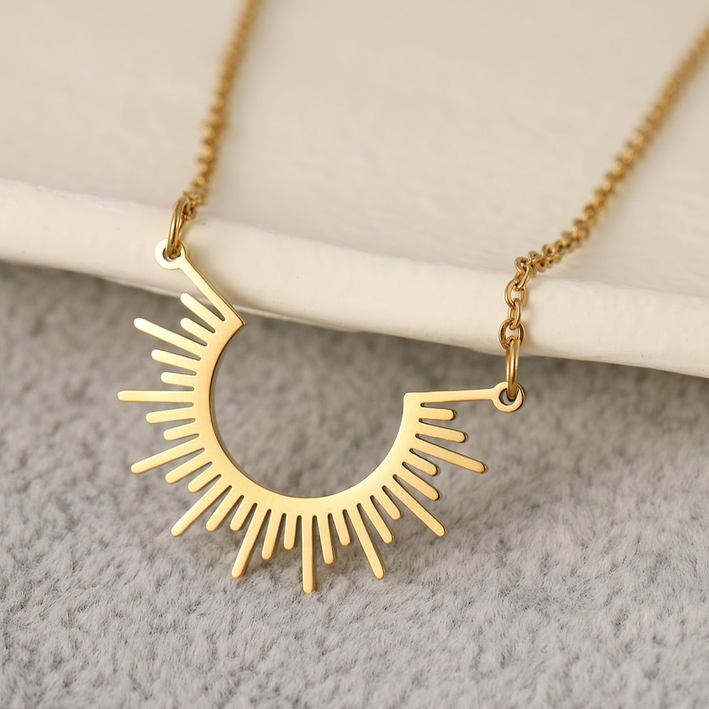 Stainless Steel Jewelry Geometric Pendant Necklace For Women Gold Half Circle Spiked Femme Collar Choker Chain Necklaces Gifts