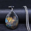 Stainless Steel Labradorite Pendant cabochon Irregular shape strong shine labradorite pendant Necklaces Jewelry joyeriaNG70S04