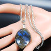 Stainless Steel Labradorite Pendant cabochon Irregular shape strong shine labradorite pendant Necklaces Jewelry joyeriaNG70S04