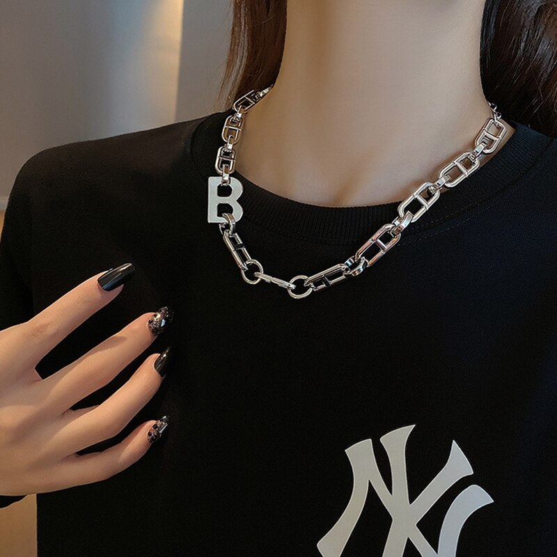 Stainless Steel Letter B Pendan Necklaces Punk Jewelry Chain Chunky Necklace For Women Girl