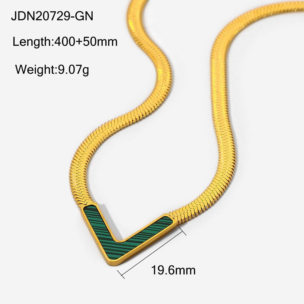 Stainless Steel Letter V Necklace Women Charm Pendant  Black/green/multicolor  Jewelry Female OL Style