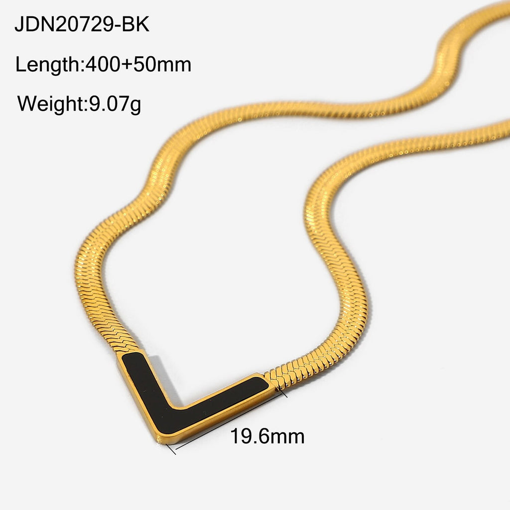 Stainless Steel Letter V Necklace Women Charm Pendant  Black/green/multicolor  Jewelry Female OL Style