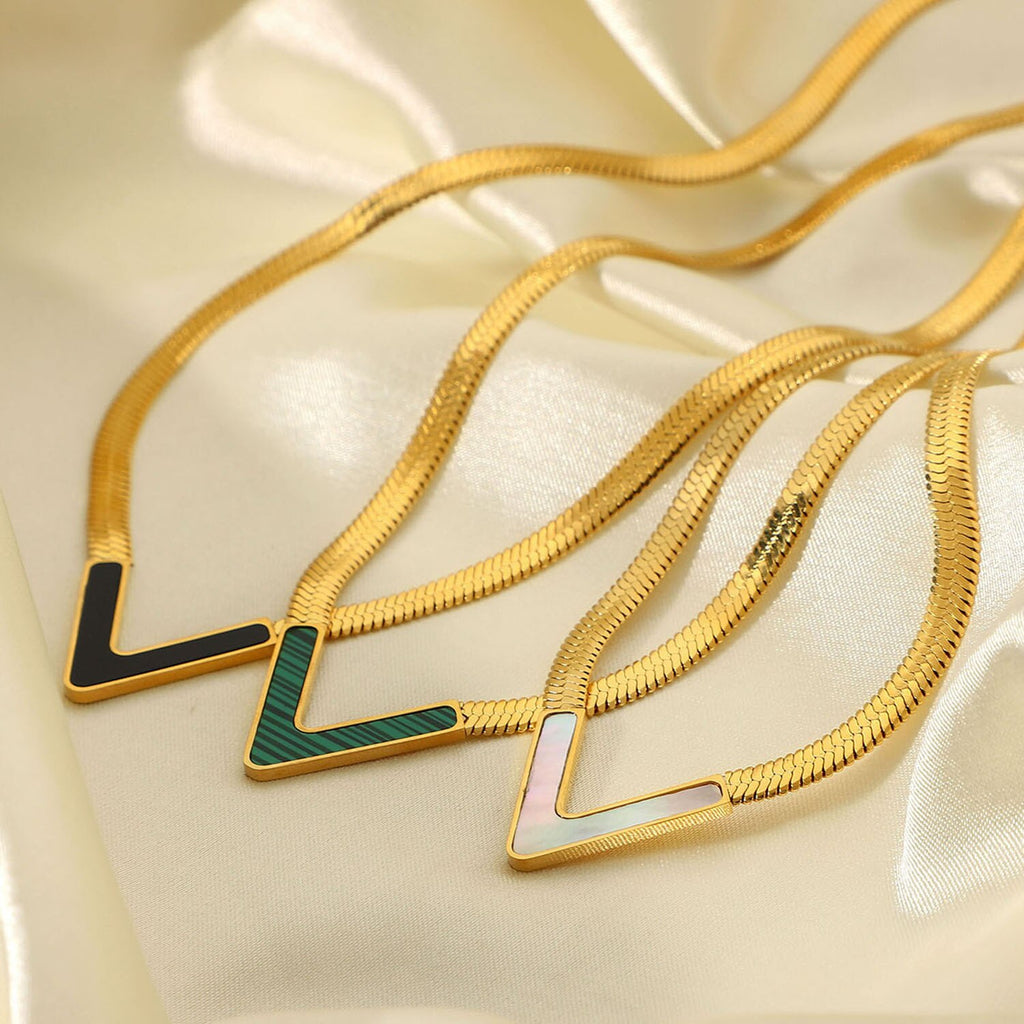 Stainless Steel Letter V Necklace Women Charm Pendant  Black/green/multicolor  Jewelry Female OL Style