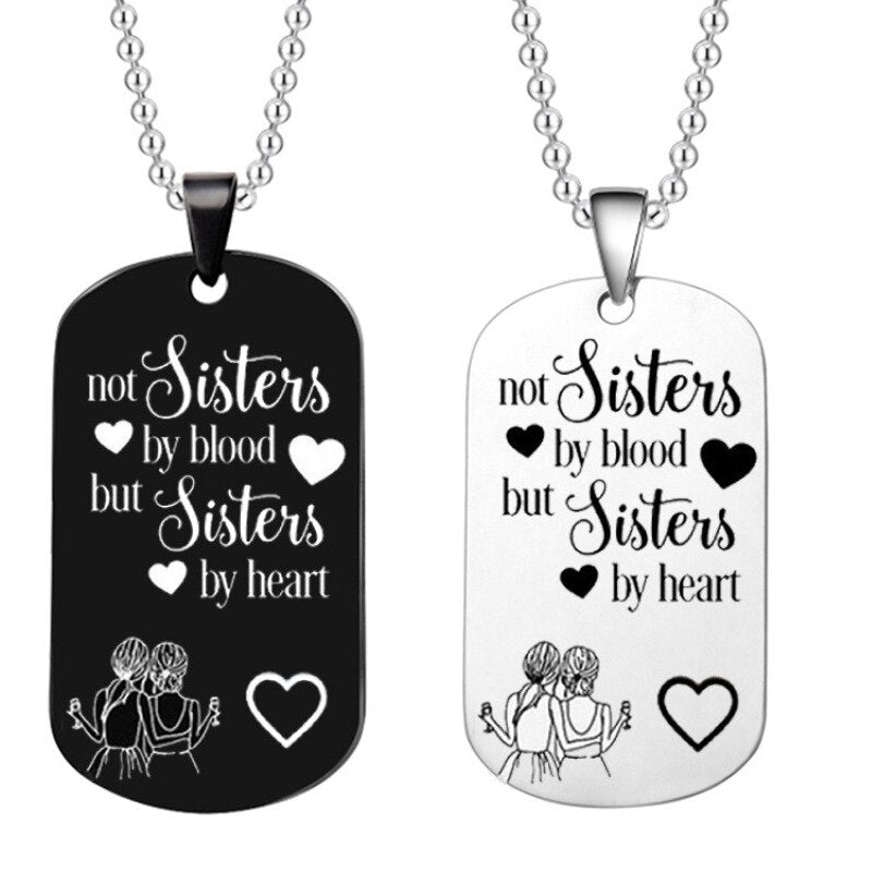 Stainless Steel Lettering Key Chain Engraved Not Sisters By Blood But Sisters By Heart Friend Gift Jewelry Women Necklace
