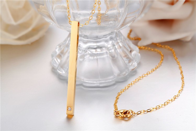 Stainless Steel Long Necklace Pendant For Women Rose Gold Gold Silver CZ Crystal Simple Female Jewelry Necklaces Geometric 2020