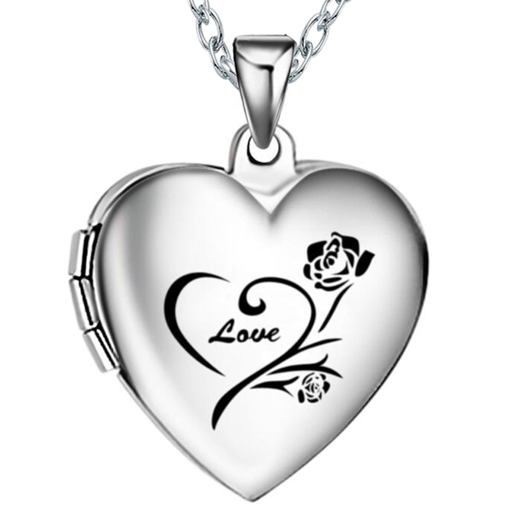 Stainless Steel Memorial Women Love Heart Po Locket Pendant  Picture Locket Necklace Jewelry