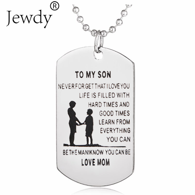 Stainless Steel Mom Dad Son Tag Engraved Pendant Necklace Silver Mother Father Kids Love Necklace Simple Fashion Family Jewelry