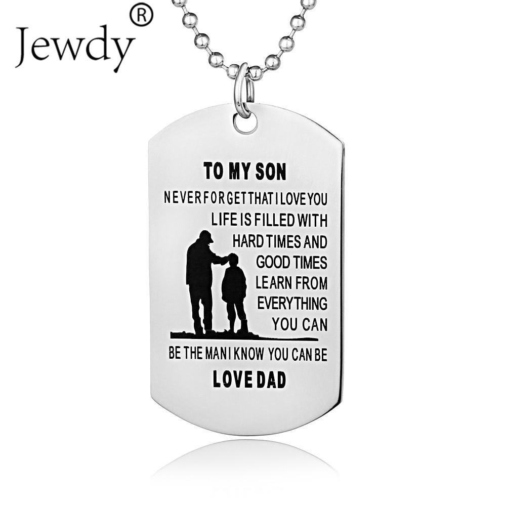 Stainless Steel Mom Dad Son Tag Engraved Pendant Necklace Silver Mother Father Kids Love Necklace Simple Fashion Family Jewelry