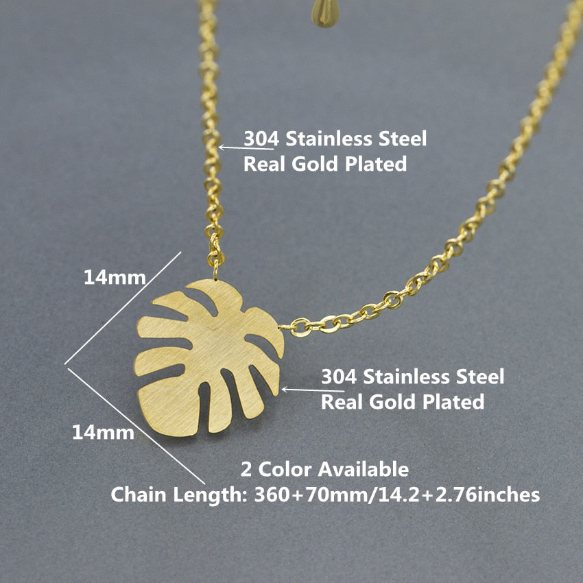 Stainless Steel Monstera Leaf Necklaces For Women Dainty Jewelry Gold Color Chain Friendship Long Necklaces Sister Gifts