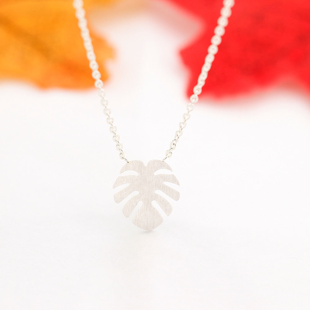 Stainless Steel Monstera Leaf Necklaces For Women Dainty Jewelry Gold Color Chain Friendship Long Necklaces Sister Gifts