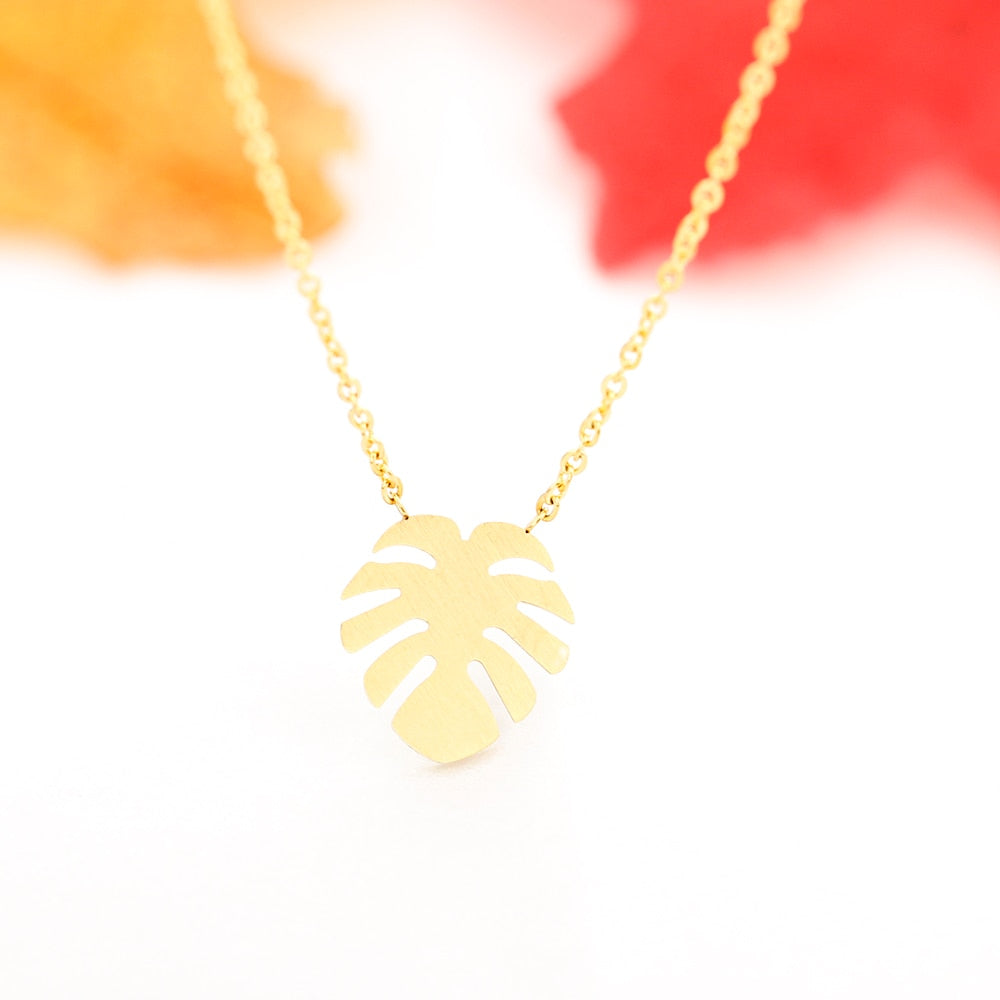 Stainless Steel Monstera Leaf Necklaces For Women Dainty Jewelry Gold Color Chain Friendship Long Necklaces Sister Gifts