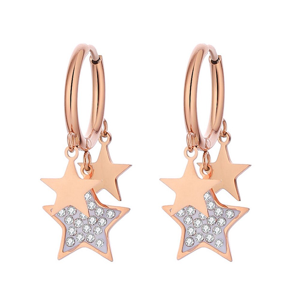 Stainless Steel Multi-Star Hoop Earrings For Women Classic Gold Color Crystal Five-pointed Star Earrings Jewelry Gift