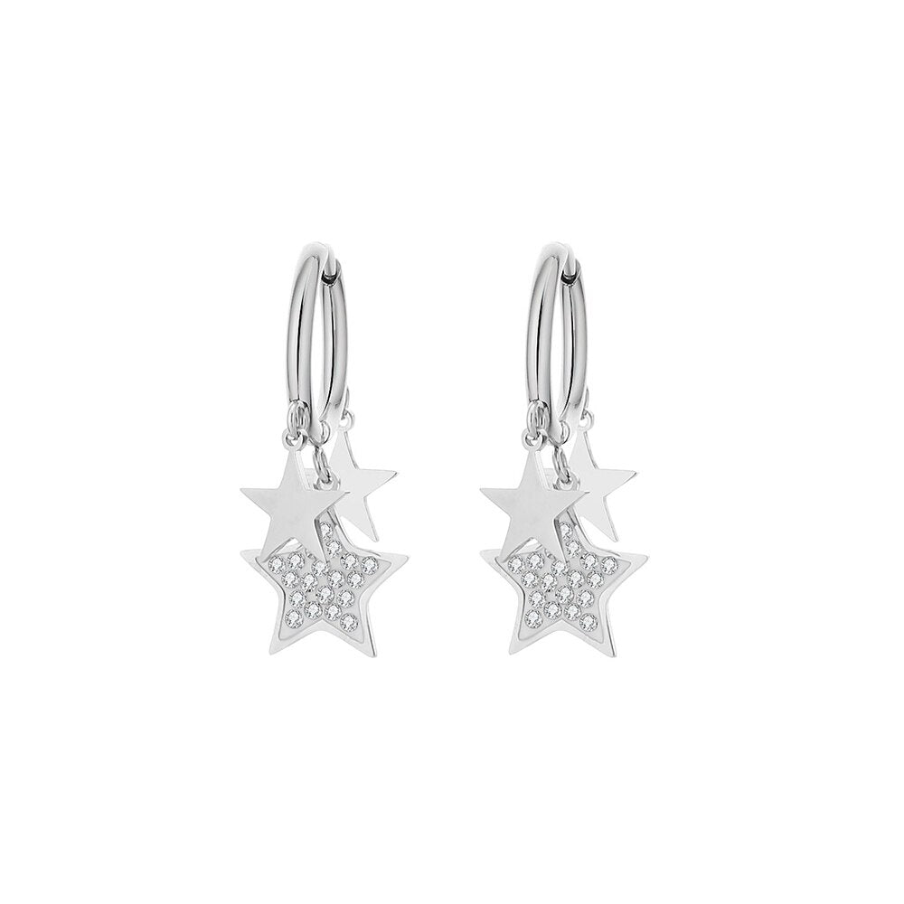 Stainless Steel Multi-Star Hoop Earrings For Women Classic Gold Color Crystal Five-pointed Star Earrings Jewelry Gift