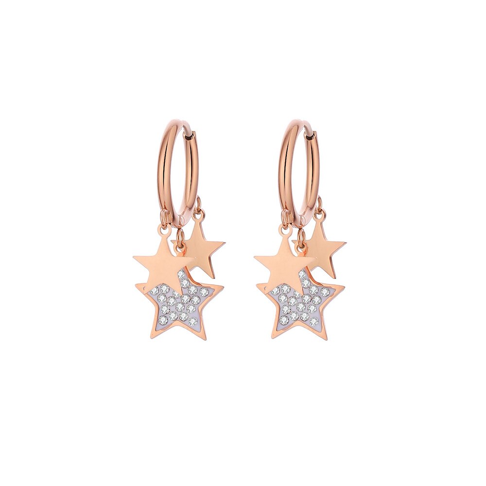 Stainless Steel Multi-Star Hoop Earrings For Women Classic Gold Color Crystal Five-pointed Star Earrings Jewelry Gift